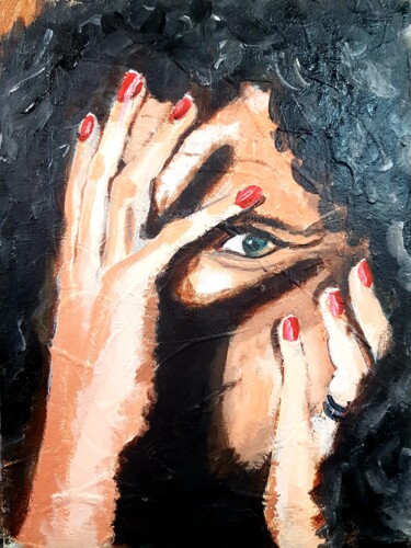 Peinture intitulée "Girl with hands" par Peter Ter Beek, Œuvre d'art originale, Acrylique