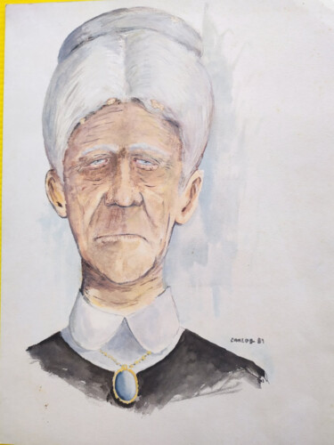 Pintura intitulada "Estudo Mulher Idosa" por Cláudio Aragão, Obras de arte originais, Aquarela