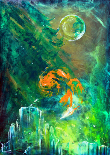 Painting titled "panache roux" by Patricia Blondel, Original Artwork, Acrylic Mounted on Wood Panel