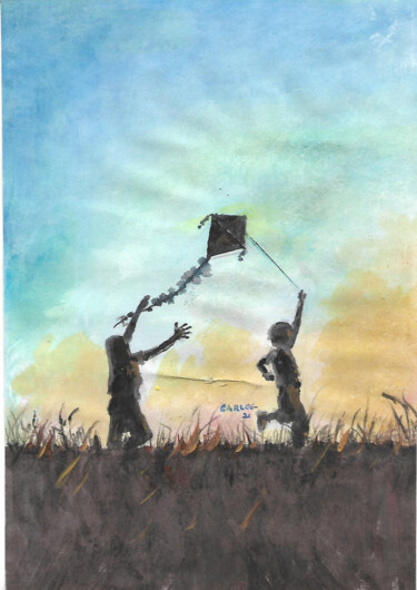 绘画 标题为“Empinando Pipa” 由Cláudio Aragão, 原创艺术品, 水彩