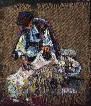 Pittura intitolato "Vecchio pastore  Sa…" da Gianni Mattu, Opera d'arte originale, Olio
