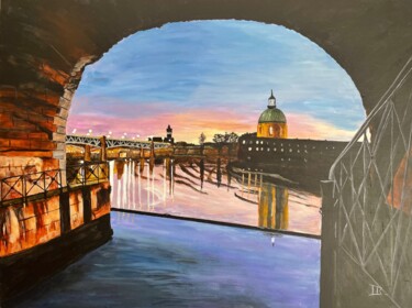 绘画 标题为“Vue sur le pont Sai…” 由Marie France Saunard (Rêves et couleurs), 原创艺术品, 丙烯 安装在木质担架架上