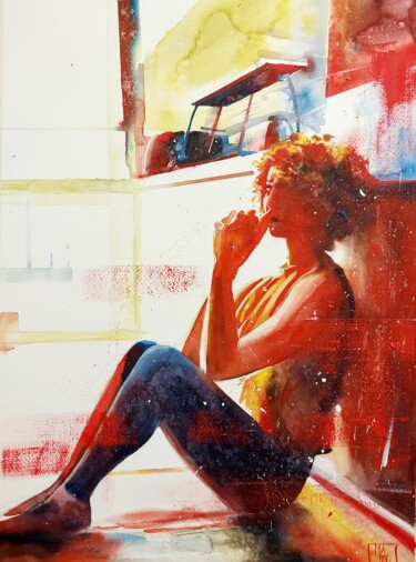 Pittura intitolato "Je ne suis pas prête" da Manu Toxxic, Opera d'arte originale, Acquarello