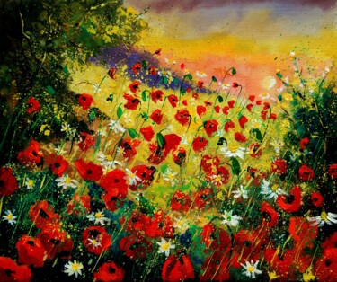 绘画 标题为“Red  poppies” 由Pol Ledent, 原创艺术品, 油 安装在木质担架架上