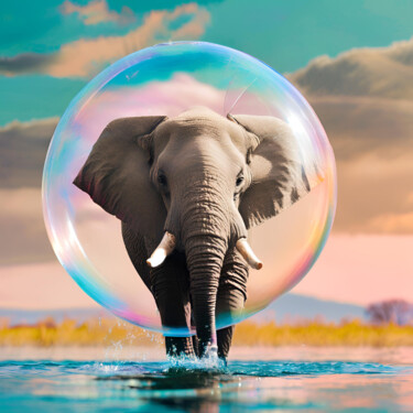 Arts numériques intitulée "Bulle éléphant" par Caprice, Œuvre d'art originale, Image générée par l'IA