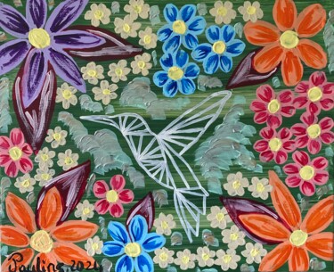 Peinture intitulée "Envol fleuri" par Pauline Chevallot, Œuvre d'art originale, Acrylique Monté sur Châssis en bois