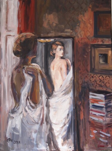Pintura intitulada "The Mirror" por Ellen Fasthuber-Huemer, Obras de arte originais, Óleo Montado em Armação em madeira