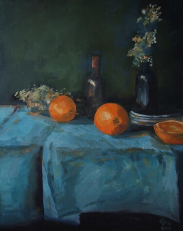Pintura intitulada "Still Life With Ora…" por Ellen Fasthuber-Huemer, Obras de arte originais, Óleo Montado em Armação em ma…