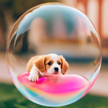 Digital Arts titled "Dog bubble" by Caprice, Original Artwork, AI generated image