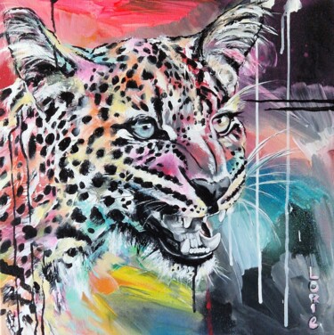 绘画 标题为“INSTINCT ANIMAL” 由Lorie Renaud, 原创艺术品, 丙烯 安装在木质担架架上