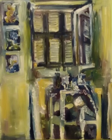 Painting titled "Χώρος" by Athanasios Ksagaras, Original Artwork, Oil Mounted on Wood Stretcher frame