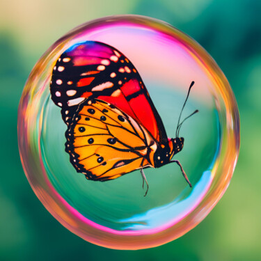 Arts numériques intitulée "Papillon bulles" par Caprice, Œuvre d'art originale, Image générée par l'IA