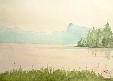 Peinture intitulée "le lac de Joux tôt…" par Pascal Douffet, Œuvre d'art originale, Aquarelle