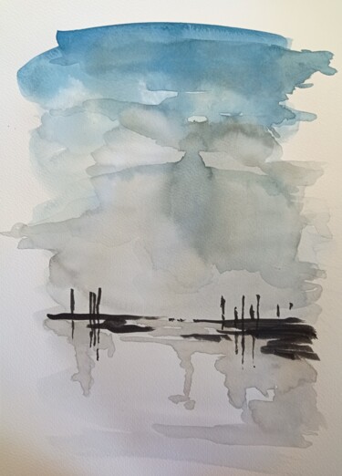 Peinture intitulée "le port dans la bru…" par Pascal Douffet, Œuvre d'art originale, Aquarelle
