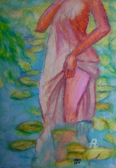 Une fille narchr dans un etang avec des nenuphars Painting titled "Une fille narchr da…" by Slobodan Spasojevic (Spaki), Original Artwork, Pastel