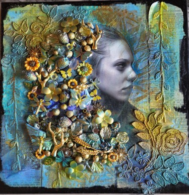 Collages intitulée "Summer" par Delphine Sagot, Œuvre d'art originale, Collages Monté sur Châssis en bois