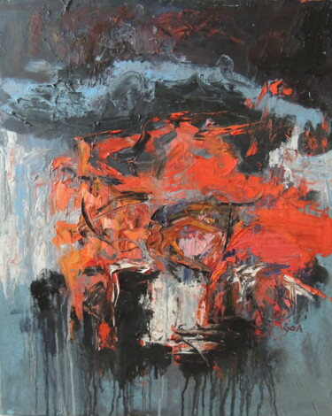 Painting titled "rose rouge" by Bernard Goasguen, Original Artwork, Oil