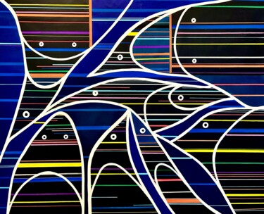 Painting titled "Lineaqua1" by Conceycam, Original Artwork, Acrylic Mounted on Wood Stretcher frame