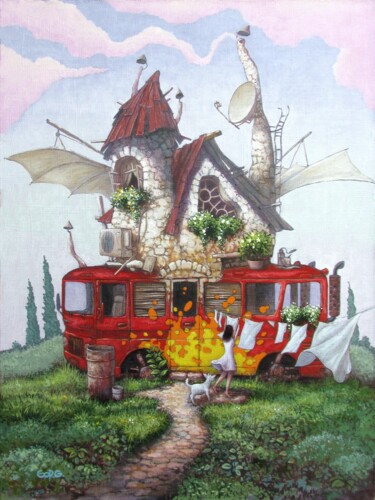 Painting titled "Orange mood" by Gorg Artist, Original Artwork, Oil Mounted on Wood Stretcher frame