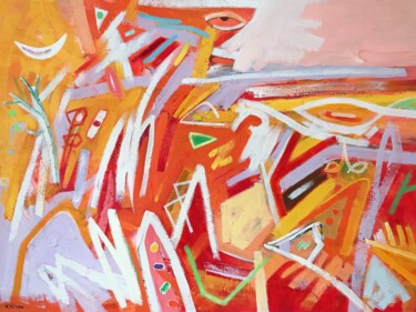 Painting titled "Human life (orange)" by Tung Duc Pham, Original Artwork, Acrylic
