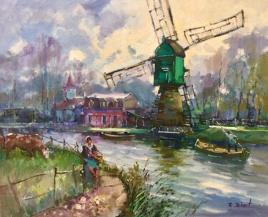 Pittura intitolato "MOULIN DE HOLLANDE" da Robert Ricart, Opera d'arte originale, Olio Montato su Telaio per barella in legno
