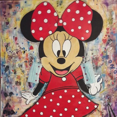 Peinture intitulée "MINNIE ET LE COVID" par Christiane Guerry, Œuvre d'art originale, Acrylique
