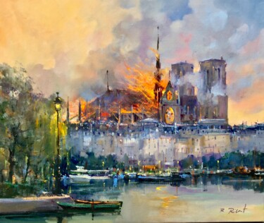 "DEBUT D INCENDIE DE…" başlıklı Tablo Robert Ricart tarafından, Orijinal sanat, Petrol
