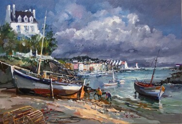 绘画 标题为“LE PETIT PORT DE SA…” 由Robert Ricart, 原创艺术品, 油 安装在木质担架架上