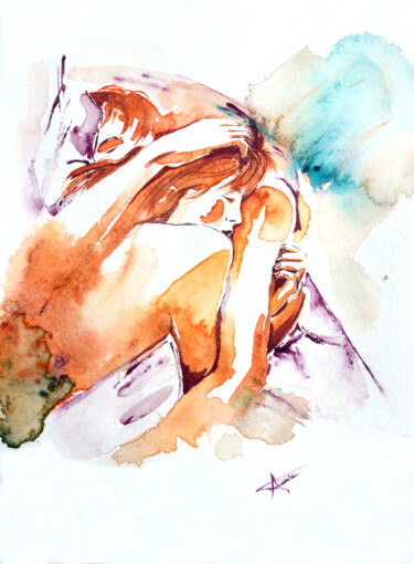 Peinture intitulée "Réconfort" par Amandine Faure, Œuvre d'art originale, Aquarelle