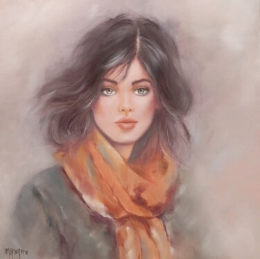 Le foulard orange 绘画 标题为“Le foulard orange” 由Martine Gregoire, 原创艺术品, 油 安装在木质担架架上
