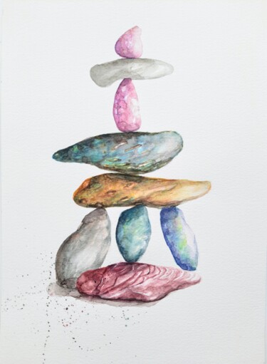 绘画 标题为“Balancing Stone” 由Fineartderya, 原创艺术品, 水彩