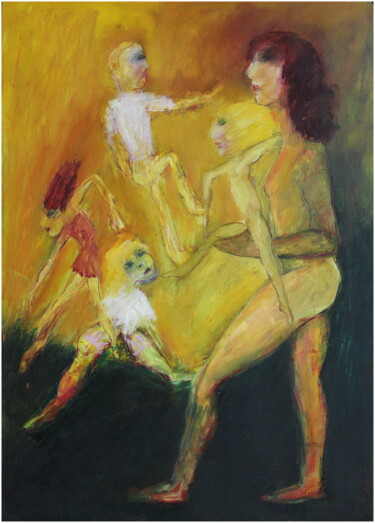 Schilderij getiteld "L'escalade du coeur" door Victorine Follana, Origineel Kunstwerk, Olie Gemonteerd op Karton