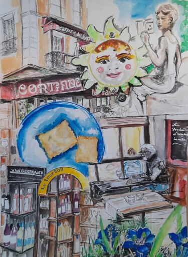 Desenho intitulada "Instant présent" por Christine Praneuf, Obras de arte originais, Aquarela