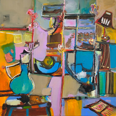 Pittura intitolato "Intérieur à la fenê…" da Muriel Cayet, Opera d'arte originale, Acrilico Montato su Cartone