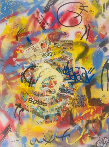 Schilderij getiteld "“Vaillant” by STPTGL" door Stptgl, Origineel Kunstwerk, Graffiti Gemonteerd op Frame voor houten branca…