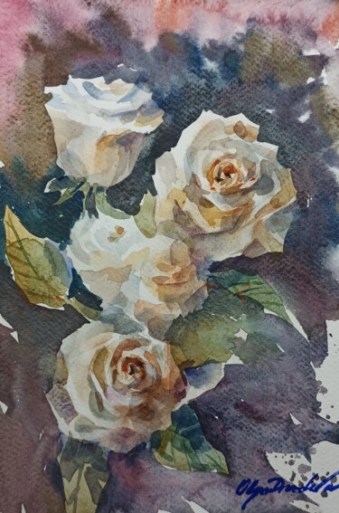 绘画 标题为“White roses” 由Olga Drozdova, 原创艺术品, 水彩