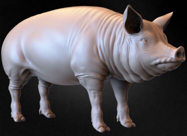 Digital Arts titled "Pig Basemesh 3D Mod…" by Yacine Brinis, Original Artwork, 3D Modeling