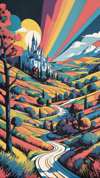 Majestic Fortress in the Alpine Peaks Pittura intitolato "Majestic Fortress i…" da Elina Kharitonova, Opera d'arte originale, Acrilico Montato su Telaio per barel…