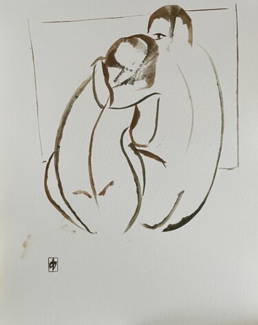 Painting titled "Обнимашки" by Andreas Fusti, Original Artwork, Watercolor