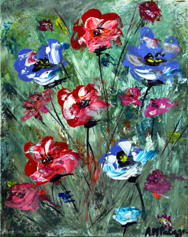 Peinture intitulée "Prairie Fleurie" par Anne Marie Palaze, Œuvre d'art originale, Acrylique
