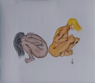 Dessin intitulée "Fâchés" par Sonia Verin, Œuvre d'art originale, Pastel