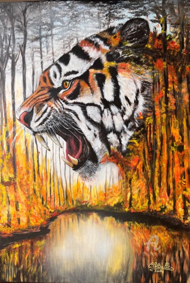 Peinture intitulée "De fauve et de feu" par Christelle Cottrelle, Œuvre d'art originale, Acrylique Monté sur Châssis en bois