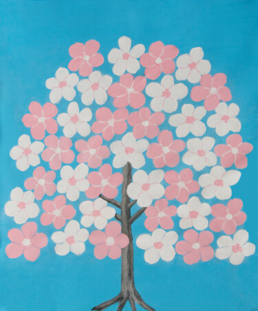 Spring tree with white and pink flower Peinture intitulée "Spring tree with wh…" par Irina Afonskaya, Œuvre d'art originale, Acrylique