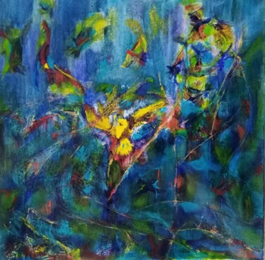 Painting titled "La chute des oiseaux" by Silvia Inés Larrañaga (Silvia Inés Larr), Original Artwork, Acrylic