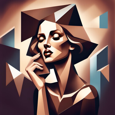 cubisme femme chocolat Arts numériques intitulée "cubisme femme choco…" par Caprice, Œuvre d'art originale, Image générée par l'IA