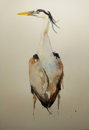 Peinture intitulée "le héron" par Pascal Douffet, Œuvre d'art originale, Aquarelle