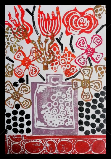 Printmaking titled "Ballade à Lunel" by Christophe Flaugère, Original Artwork, Linocuts Mounted on Cardboard