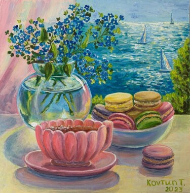 Painting titled "Fragrant tea" by Tetiana Kovtun, Original Artwork, Acrylic Mounted on Wood Stretcher frame