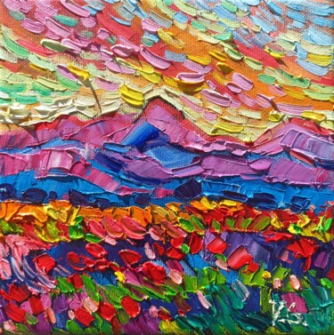 Painting titled "Sunrise in the Moun…" by Vanya Georgieva, Original Artwork, Oil Mounted on Wood Stretcher frame