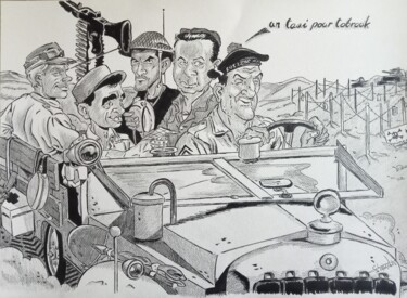 Illustration d'une scène du film Un taxi pour Tobrouk réalis 图画 标题为“Illustration d'une…” 由Gilles Staub (LeCrayonAgile), 原创艺术品, 铅笔